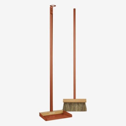 Andree Jardin long handled broom dustpan set - Clynk NATURAL - BRICK RED