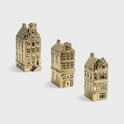 Tealight canal house gold Set of 3
