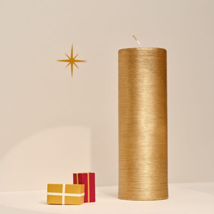 Metallic cylindrical candle 40h Gold