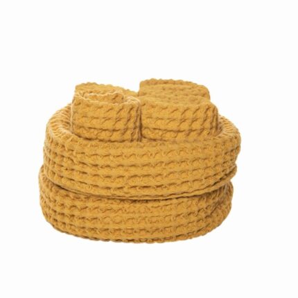Favo Basket with 3 Towels Pale Gold