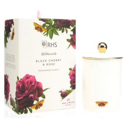 RHS Wildscents Black Cherry & Rose Ceramic Candle