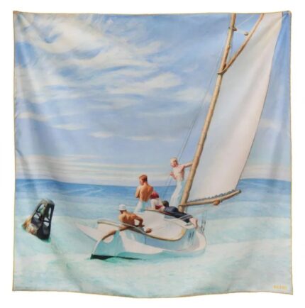 90 silk square, Hopper printed silk twill, Ground Swell – Sky Blue