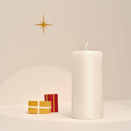 Metallic cylinder candle 25h Pearl