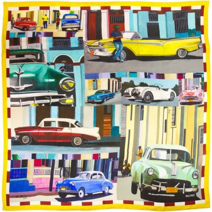 Silk square 120, silk pongee printed Ruelles Cubanes by the Artist Anne du Planty - Yellow