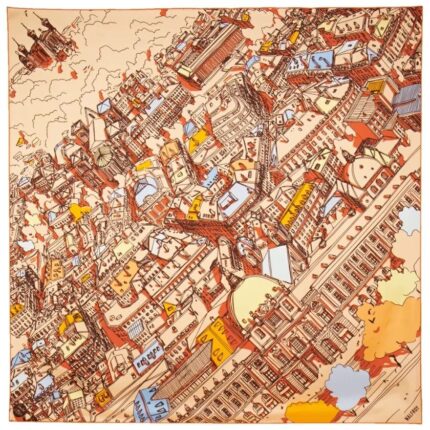 Silk square 90, printed silk twill Lyon Grand Hôtel Dieu by the Artist Emilie Ettori – Orange