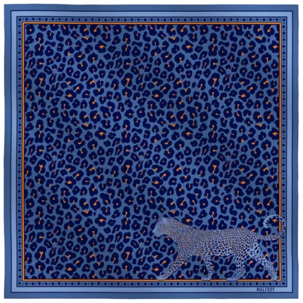 Silk square 67, Leopard print silk twill – Blue