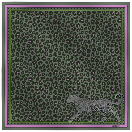 Silk square 67, Leopard print silk twill – Green