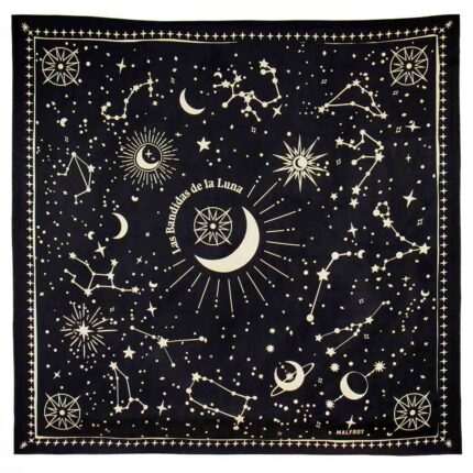Silk square 67, Las Bandidas de la Luna printed silk twill – Black