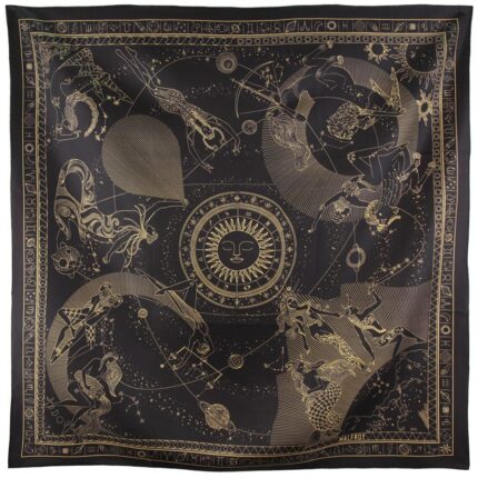 Silk square 67, silk twill printed with Zodiac – Black