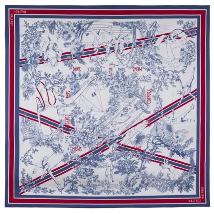Silk square 67, printed silk twill Toile de Jouy Sport – Blue