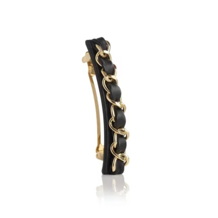 Leather & golden chain barrette KELLY
