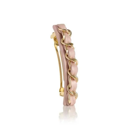 Leather & golden chain barrette KELLY