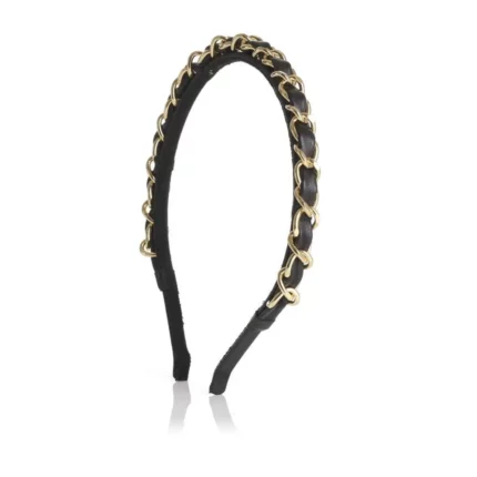 Narrow leather & chain hairband KELLY