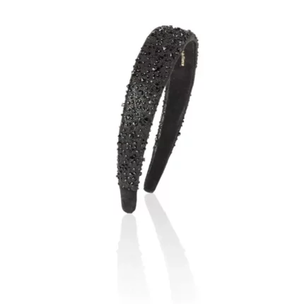 Wide leather & Swarovski® crystals hairband Black FRAGRANCE