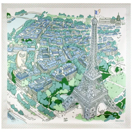 Silk square 67, Eiffel Paris by the Artist Emilie Ettori – Green