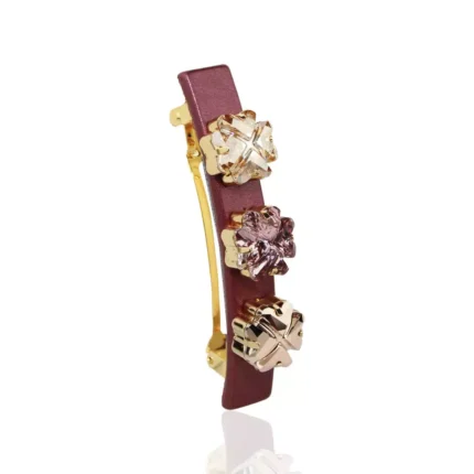 Leather & crystals barrette LIVIA
