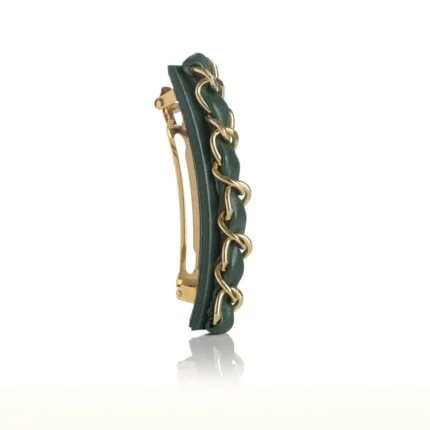 Leather & golden chain barrette KELLY