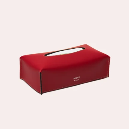 Carmine red leather Allos tissue box 23 x 12 x 6 cm