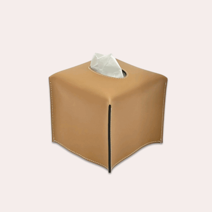 Elegant leather tissue box – Cotignac model, Camel color 14 x 14 x 14 cm