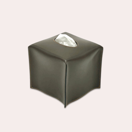 Designer brown leather tissue box – Cotignac Chocolat model 14 x 14 x 14 cm