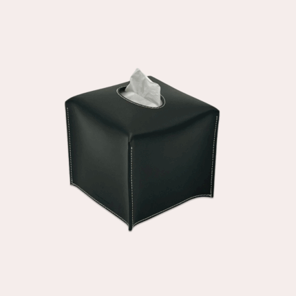 Black leather tissue box – Cotignac Ebony model 14 x 14 x 14 cm